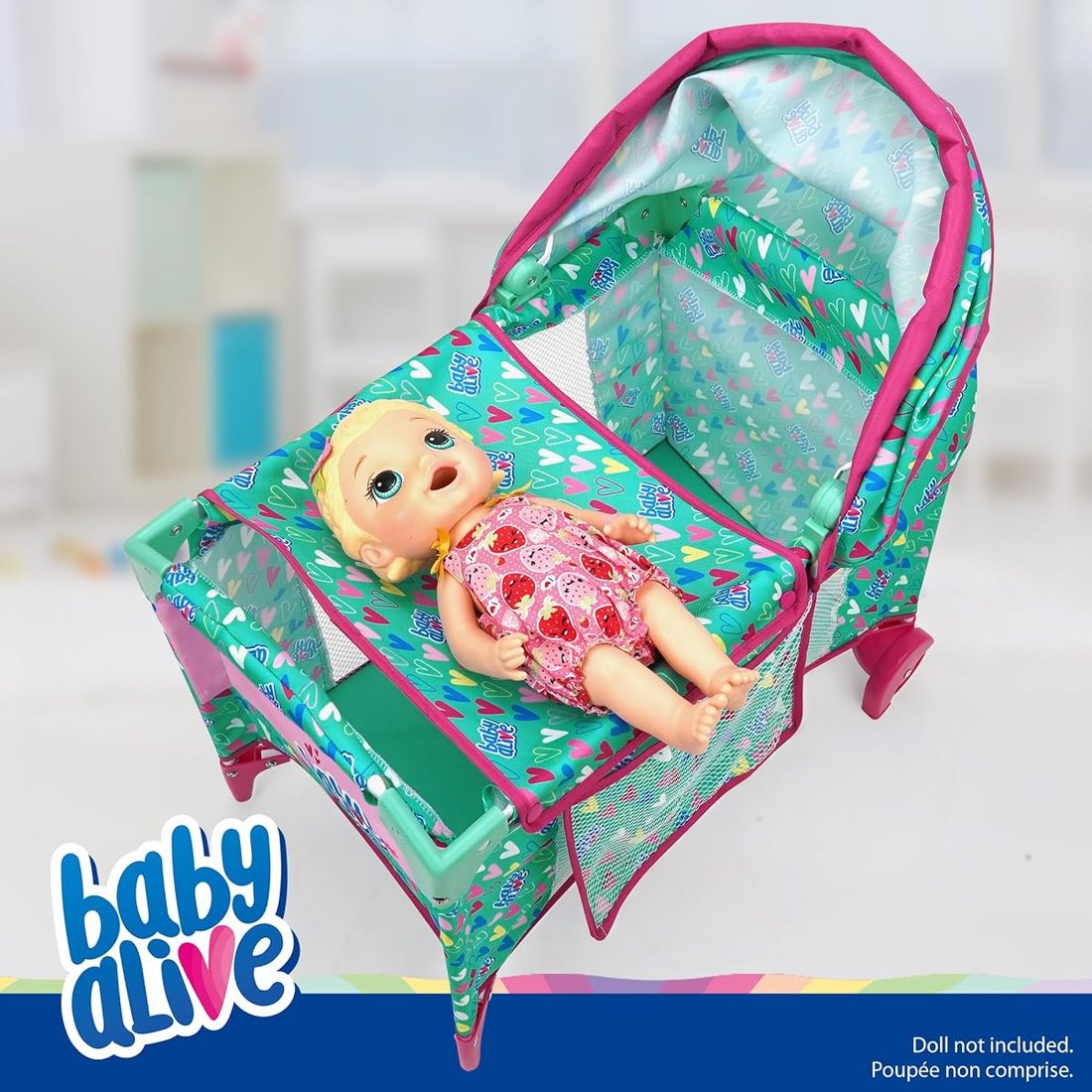 Deluxe Doll Play Yard, Pink Hearts Folding, view 4