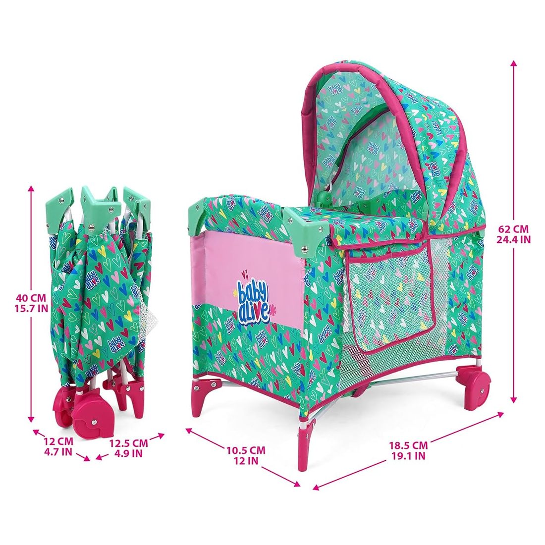 Deluxe Doll Play Yard, Pink Hearts Folding, view 5