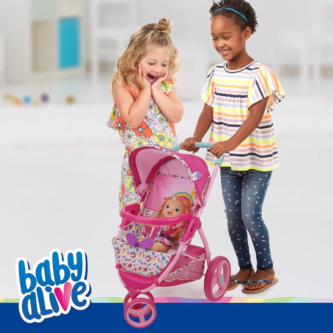 Doll Jogging Stroller, Pink, view 5