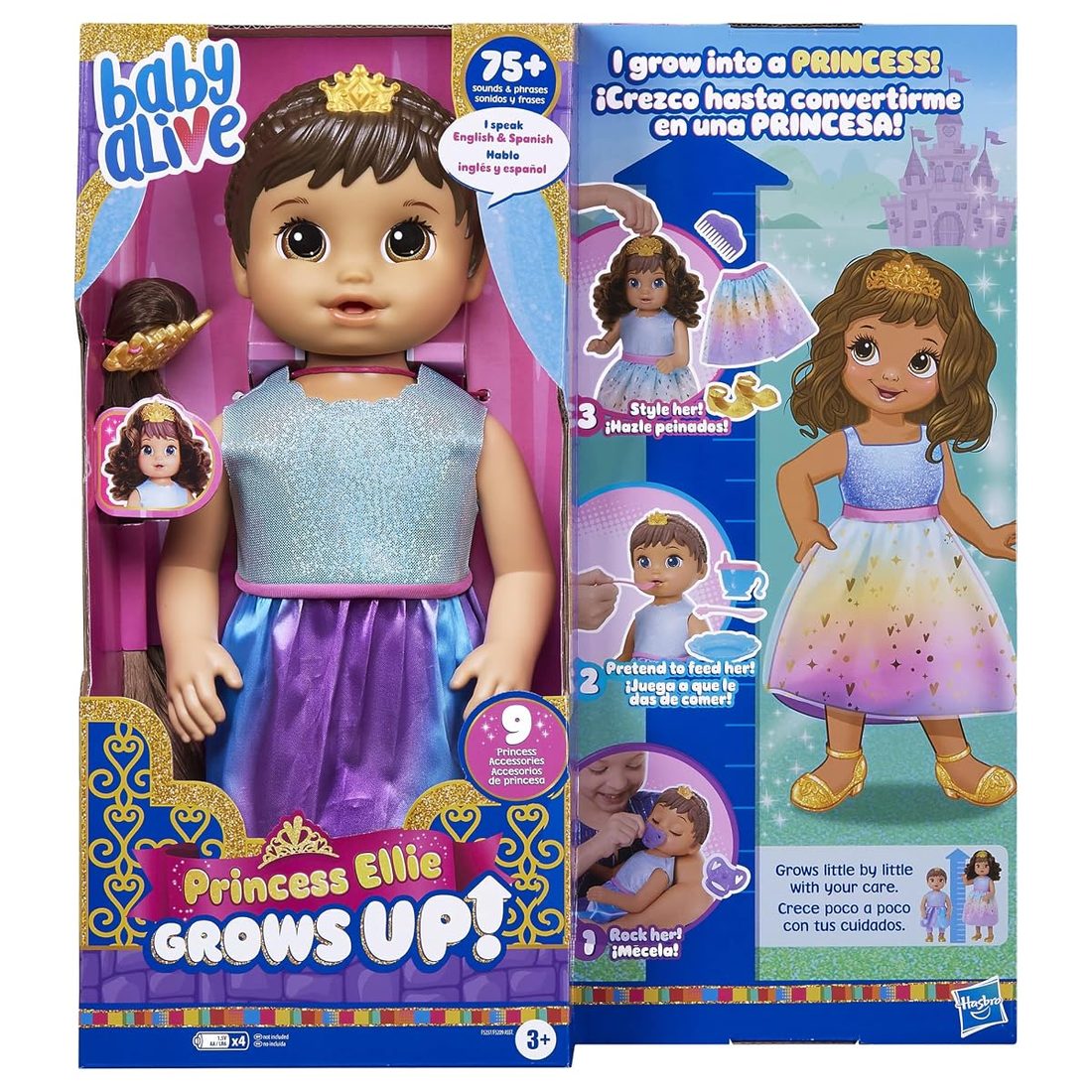 Princess Ellie Grows Up, Brown Hair Baby Alive doll set