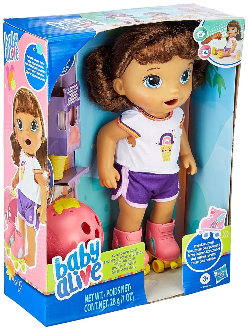 Roller Skate Baby, Brown Hair Baby Alive doll set